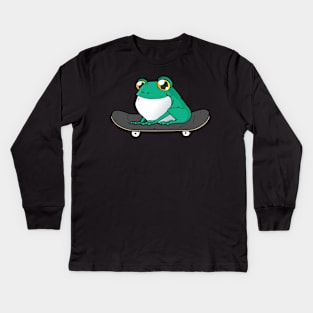 Frog On Skateboard Aesthetic Frog Skateboarder Funny Skateboard Kids Long Sleeve T-Shirt